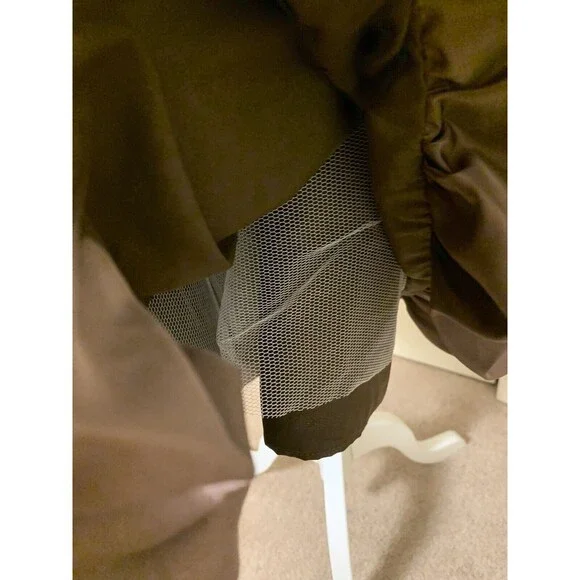 Simone Carvalli Dress Brown Woodland Forest Fairy Ruched Floral Appliqué Size 12 - Picture 8 of 16